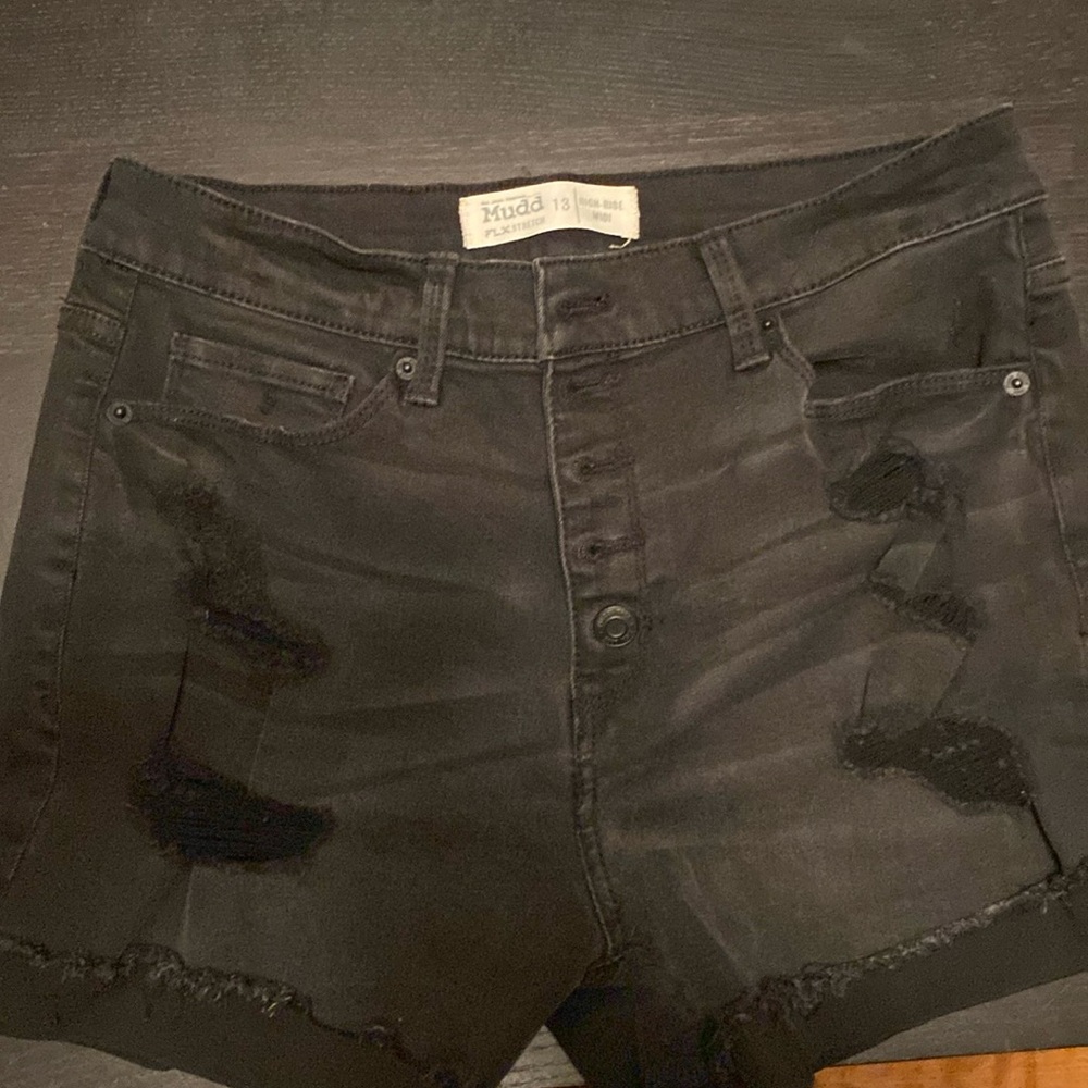 Mudd distressed high rise midi shorts